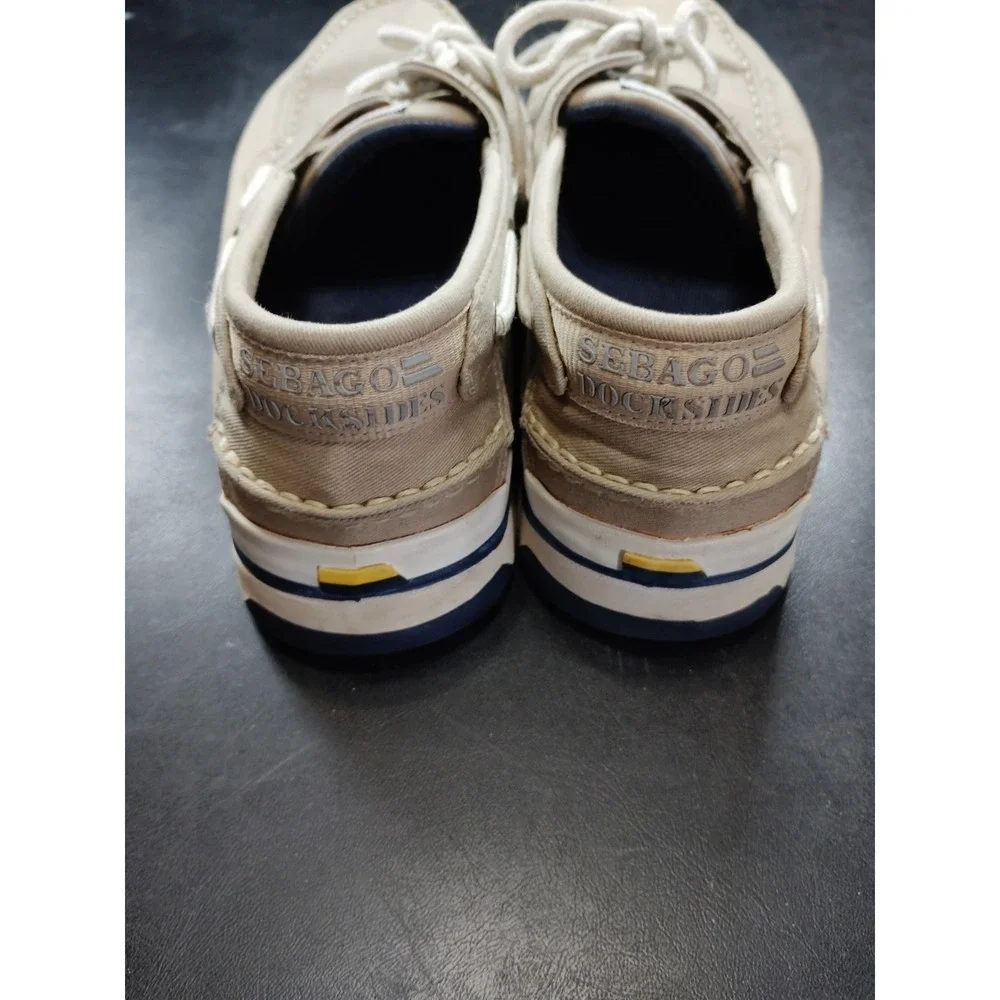 Sebago Docksides Men 13 Beige Canvas‎ Boat Shoes Casual Slip On Loafers Preppy